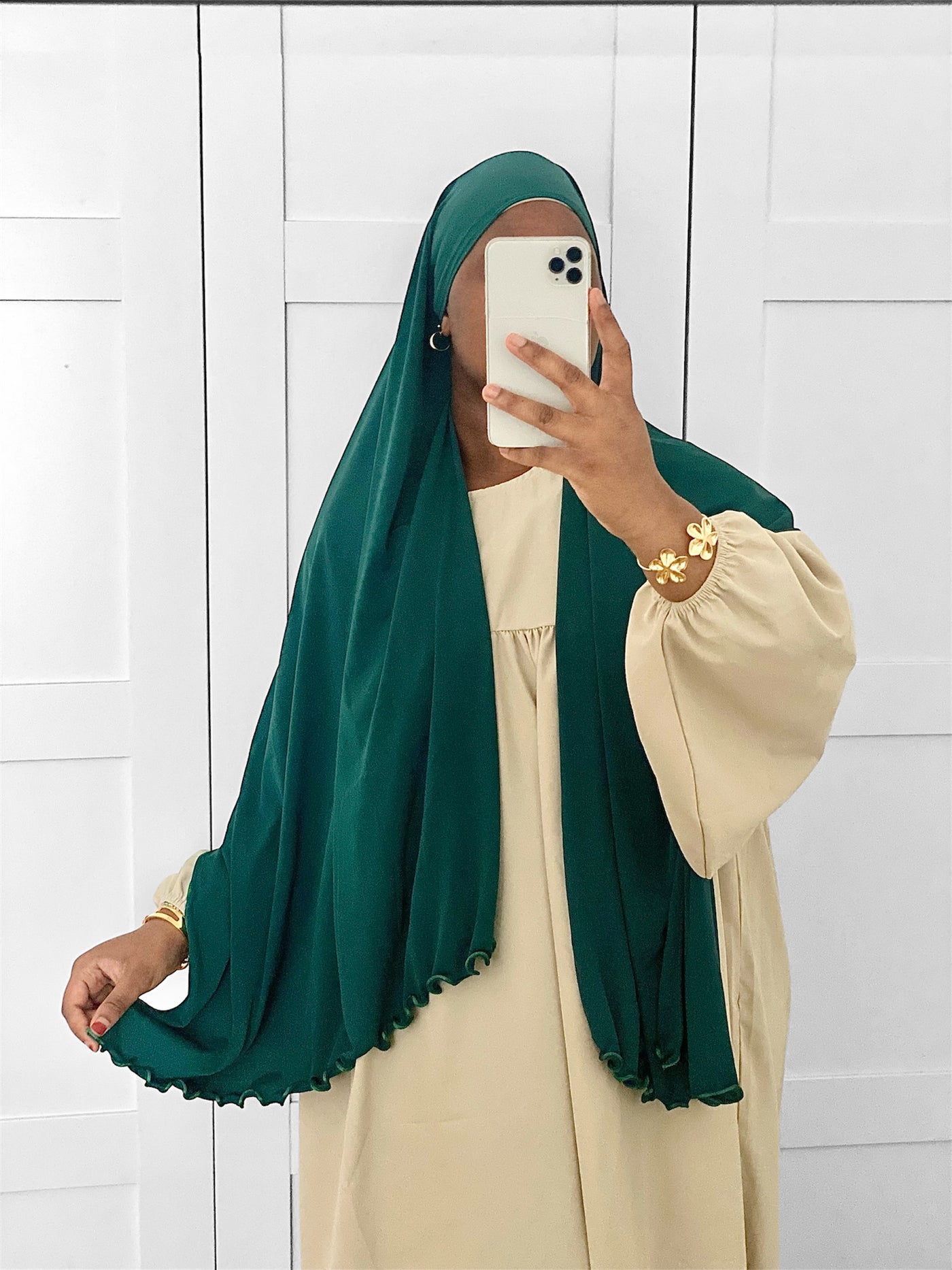 Hijab Jersey premium luxe froufrou - green impérial
