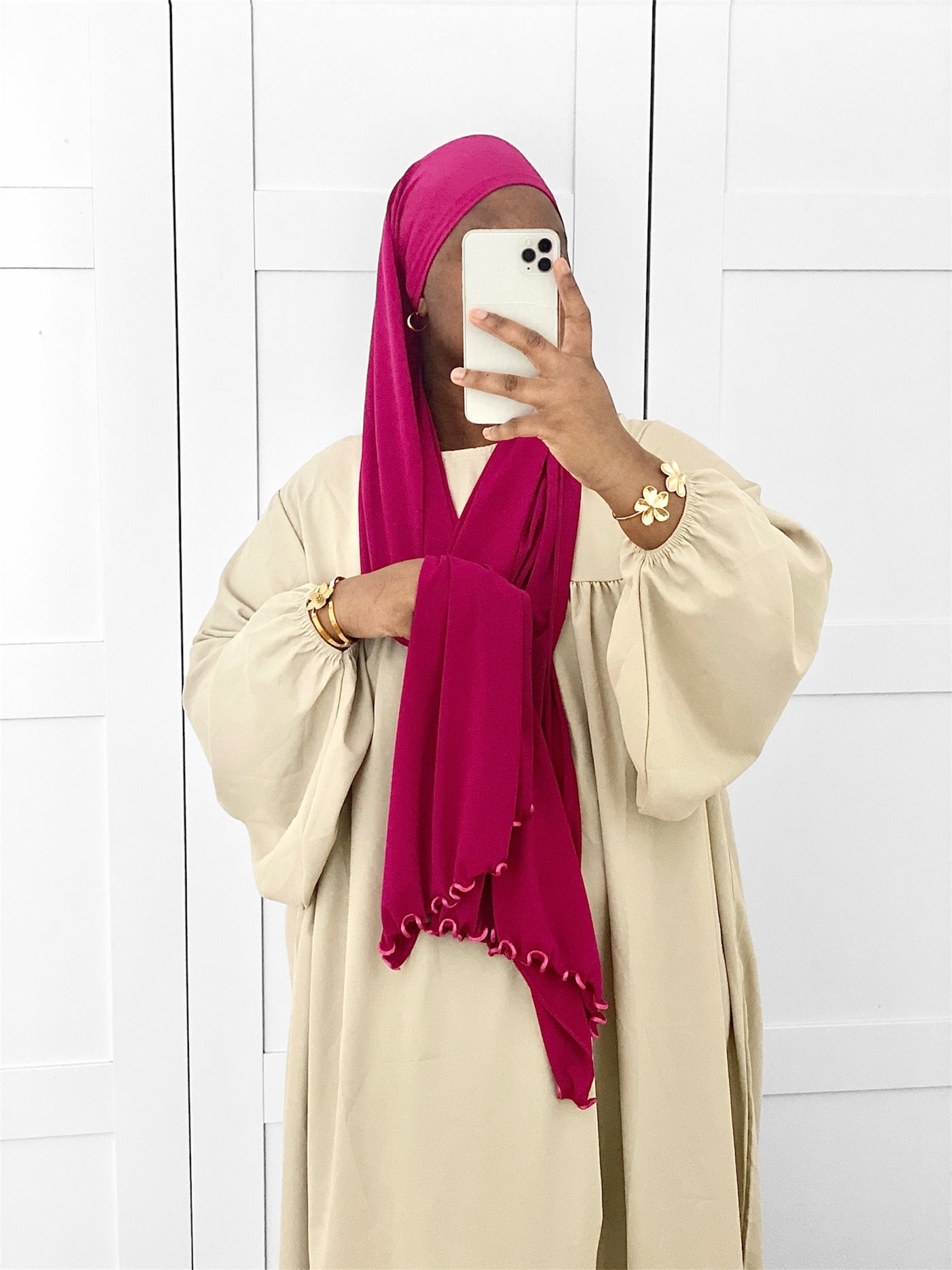 Hijab Jersey Premium Luxe Froufrou - Rose Framboise Foncé