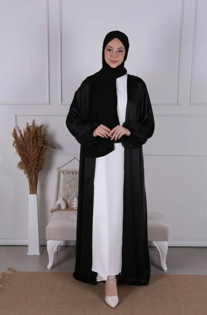 Kimono Evy Satiné - Black - MON HIJAB MODEST co